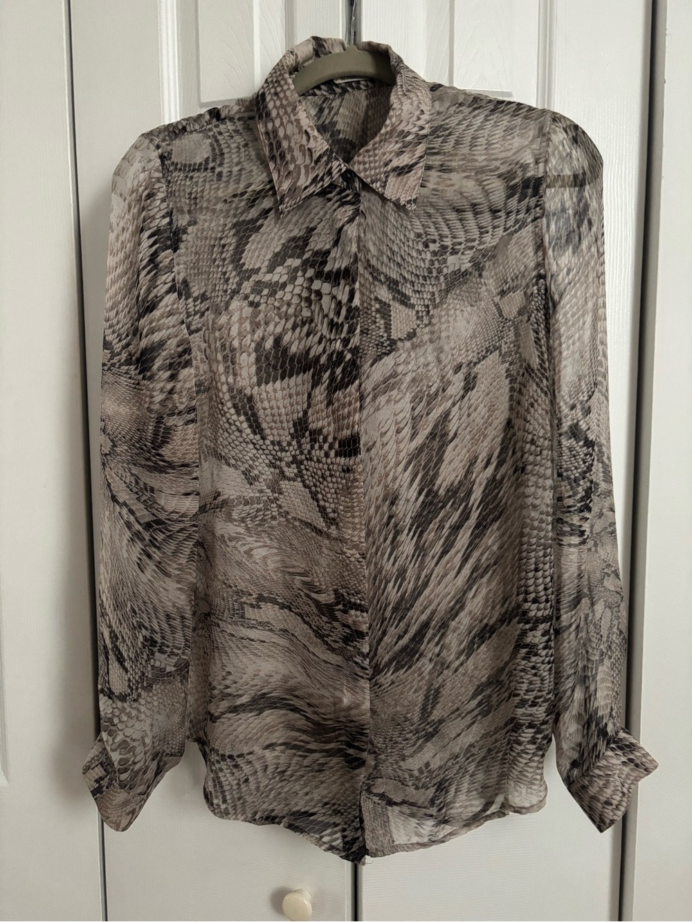 L’AGENCE Sheer Snake-Print Button-Up Shirt.